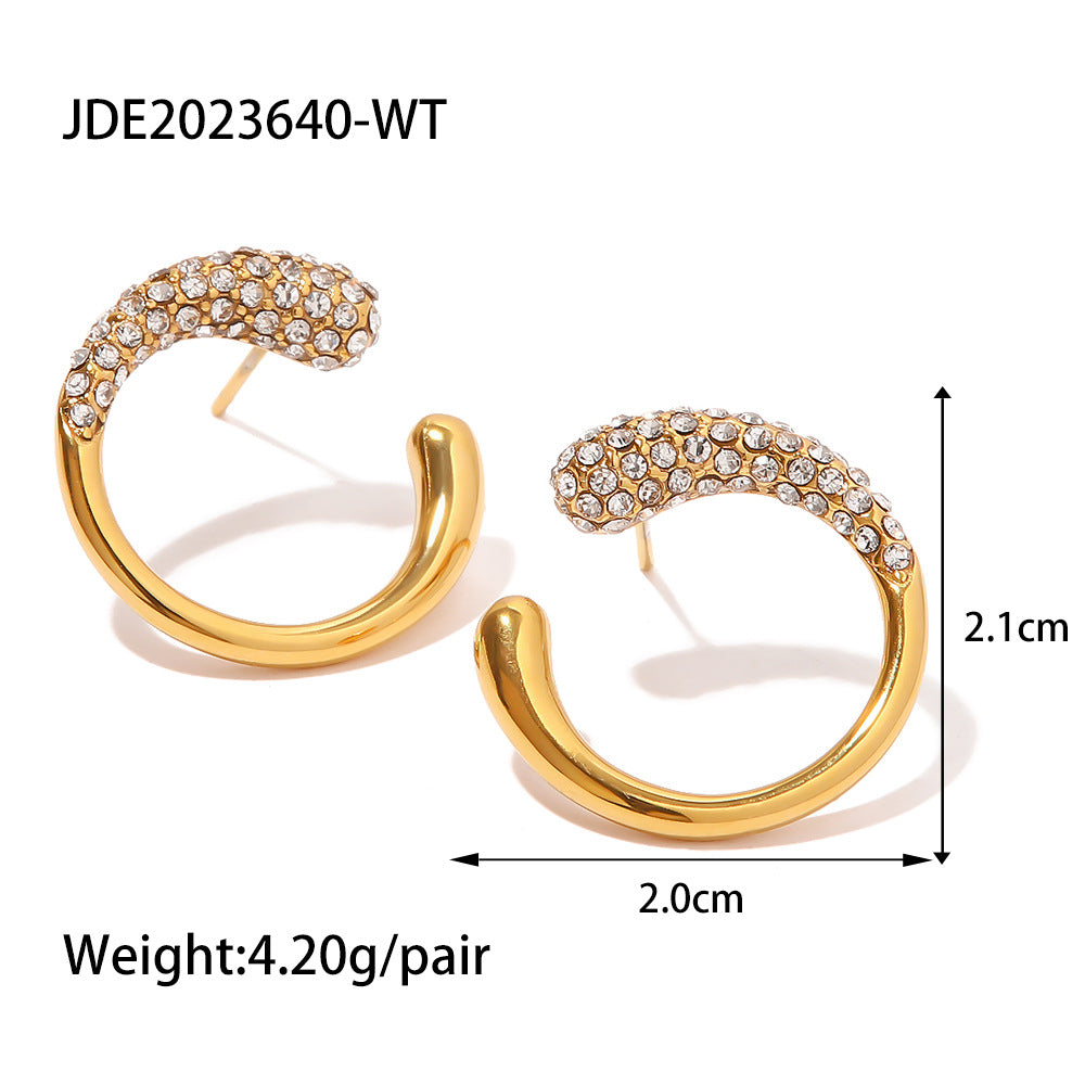Venta al por mayor Pendientes de perlas chapadas en oro de 18 quilates / diamantes blancos de acero inoxidable